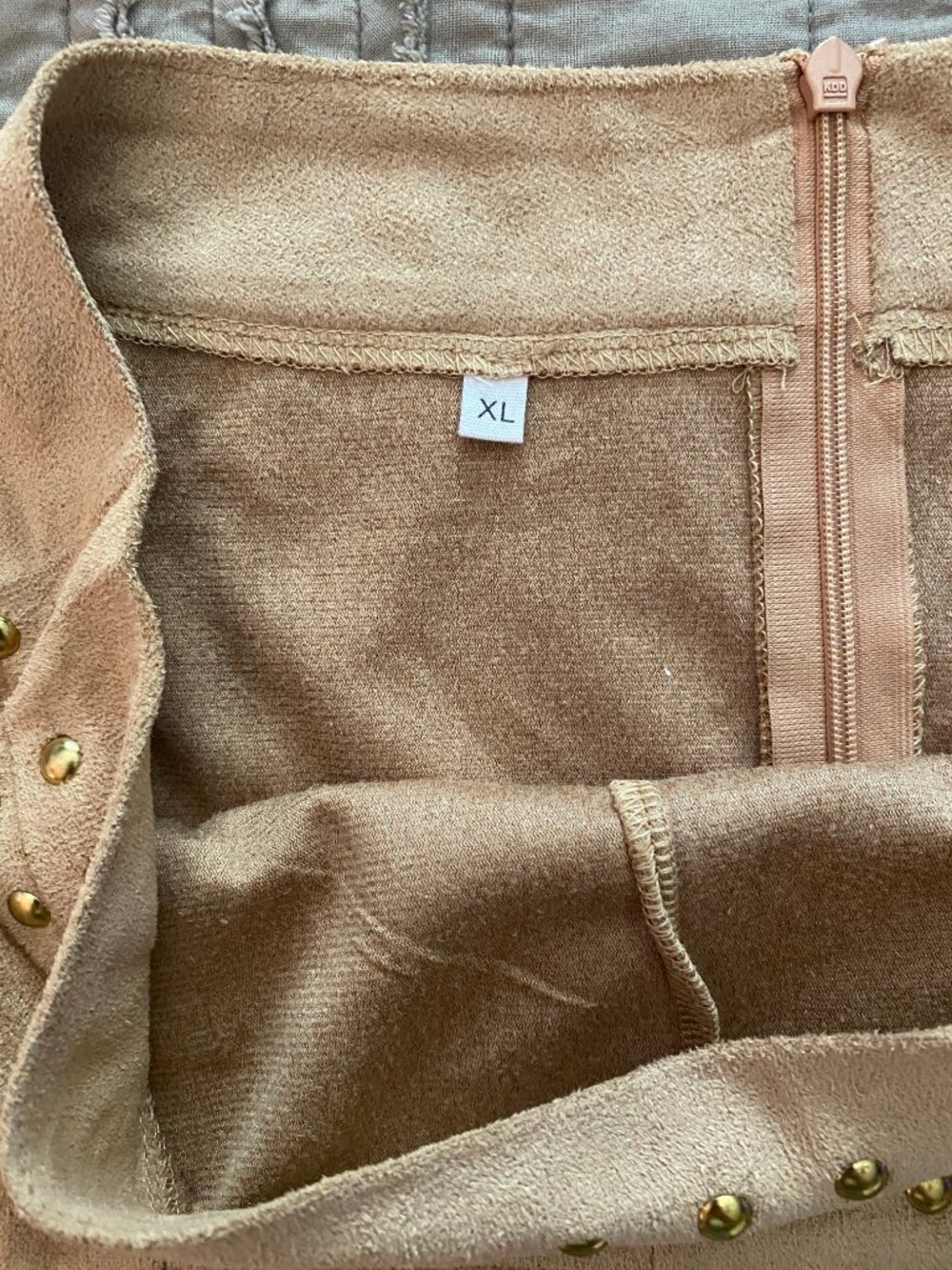 Boho Faux Suede Fringe Mini Skirt - Tan Studded Western Festival Cowgirl - XL - Picture 5 of 7